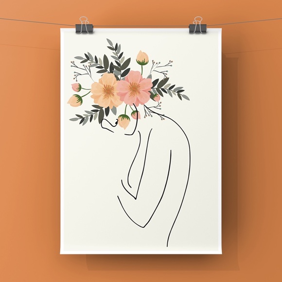 Triad Art & Design Other - Modern abstract women line art flowers art print
